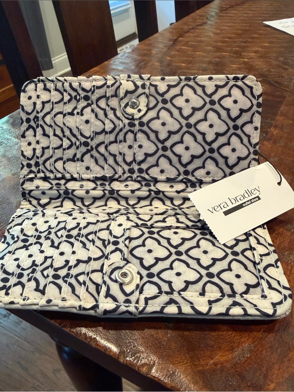 NWT- Vera Bradley Quilted Wallet in White and Navy Geometric Print